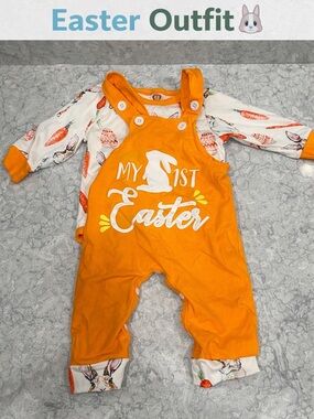 Orange "My 1st Easter" Baby Overalls Set